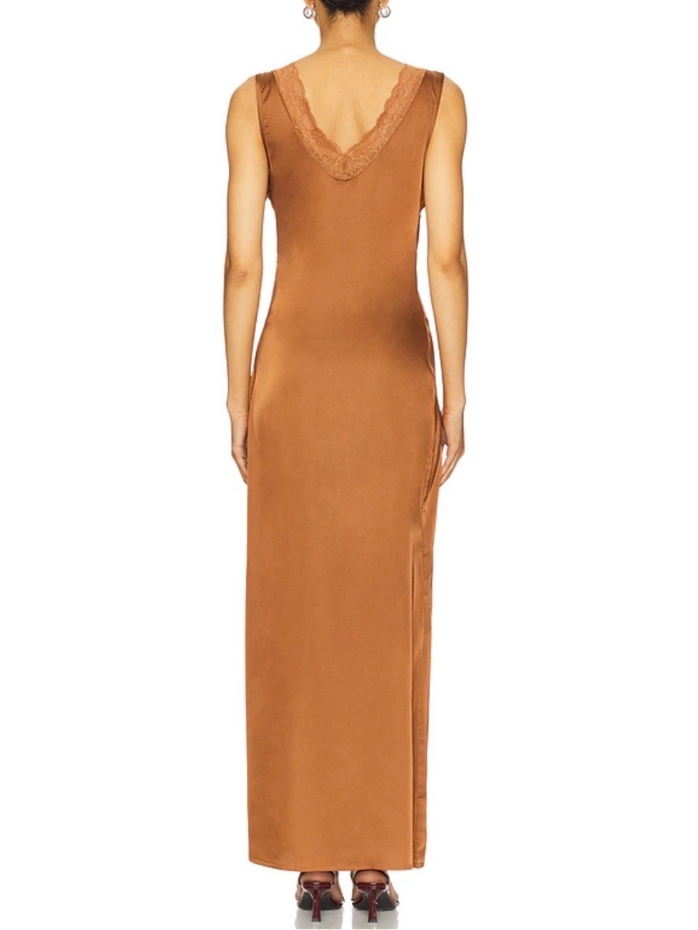 LIONESS Simi Bronze Satin Lace Maxi Dress Small New With Tags - Picture 2 of 8